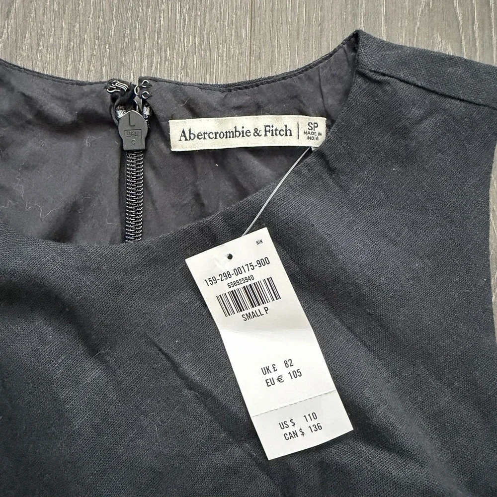 Abercrombie & Fitch NWT Linen Cotton Blend Maxi Dress SP Black Minimalist Preppy